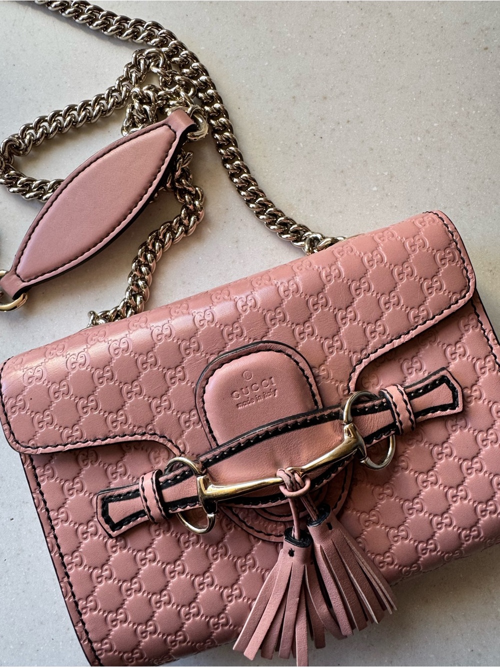 Gucci Rose Pink Microguccissima Leather Crossbody Bag with Gold Chain